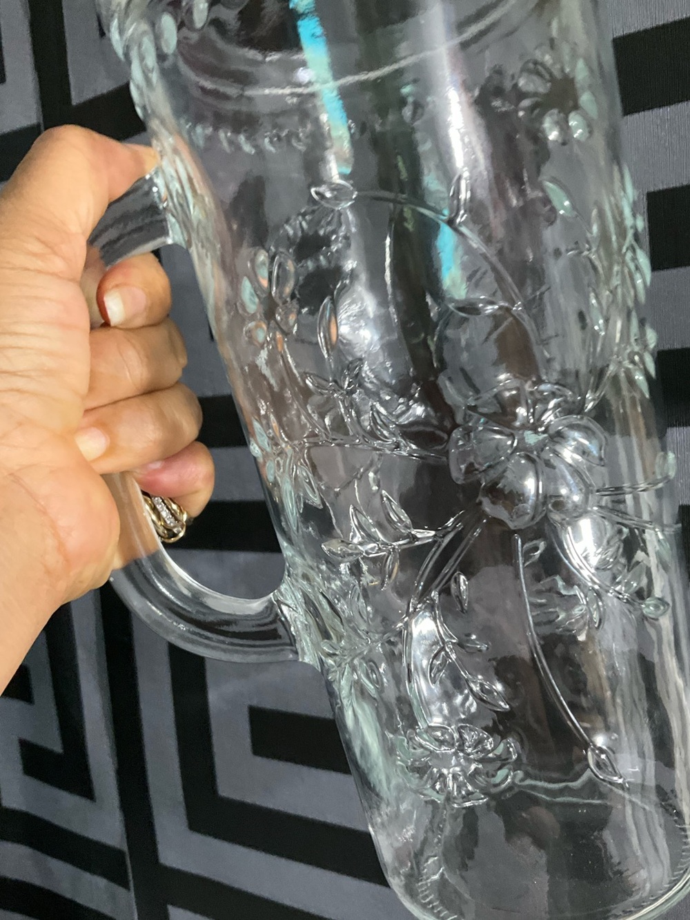 Clear Floral Glass Pitcher with Handle - Picture 3 of 11